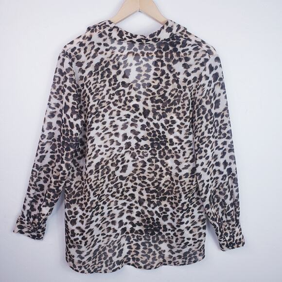 Pleione Sheer Leopard Print Popover Blouse Size S Small - Picture 2 of 6